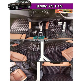 พรมปูพื้นรถยนต์6D BMW X5 F15 (ปี13-18) พรม6D QJ VIP สีดำด้ายแดง รวมแผ่นปูท้าย ปิดเบาะ เต็มคัน 5ชิ้น