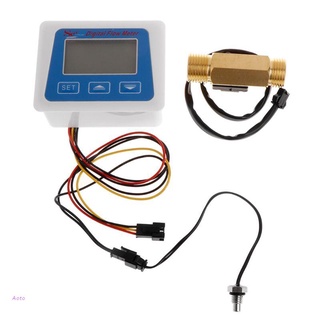 AOTO Digital Flow Meter Water Flowmeter Temperature Time Record with G1/2 Flow sensor