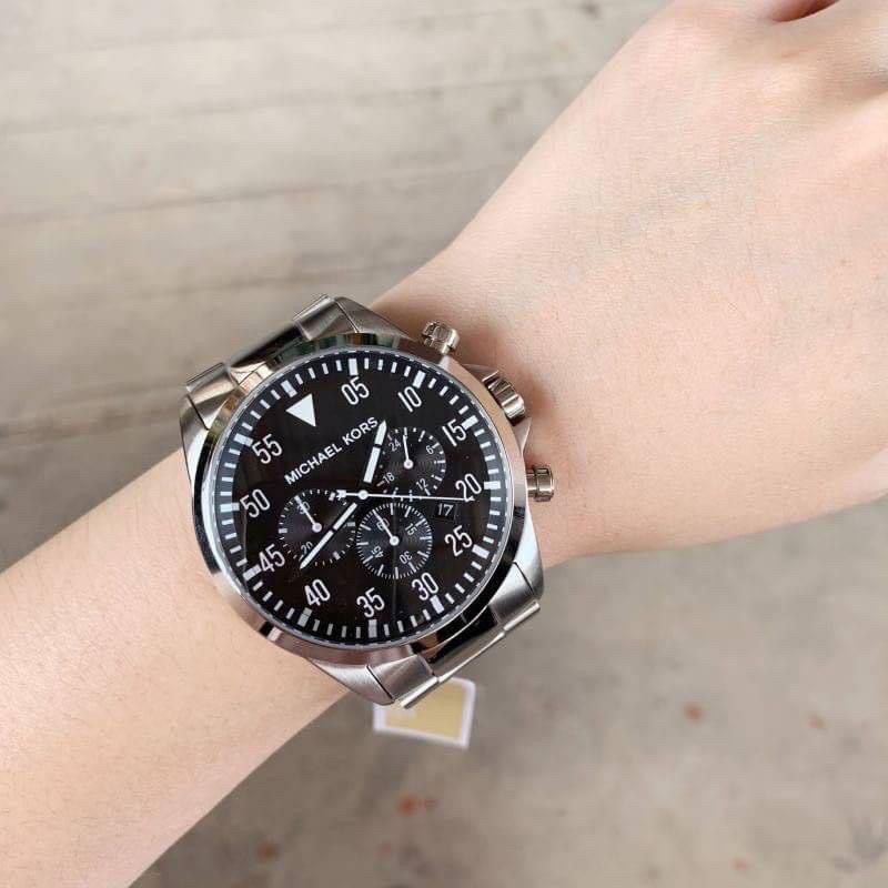 สด-ผ่อน-นาฬิกา-mk-สายแสตนเลส-หน้าปัดดำ-mk8413-mens-watch-ขนาด-45-มิล