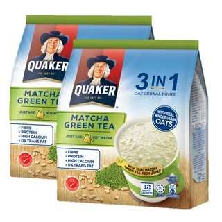 QUAKER 3in1 Oat Cereal Drink MATCHA Green Tea เควกเกอร์ ข้าวโอ๊ต ซีเรียล ดริ้งค์ สำเร็จรูป รสชาเขียว 28g. x 12ซอง (2แพค)