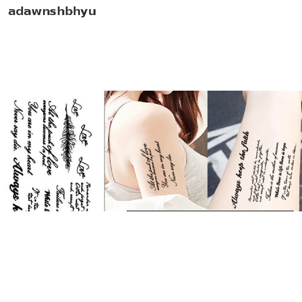 adawnshbhyu-สติกเกอร์รอยสักชั่วคราว-ลายตัวอักษร-สีดํา-กันน้ํา