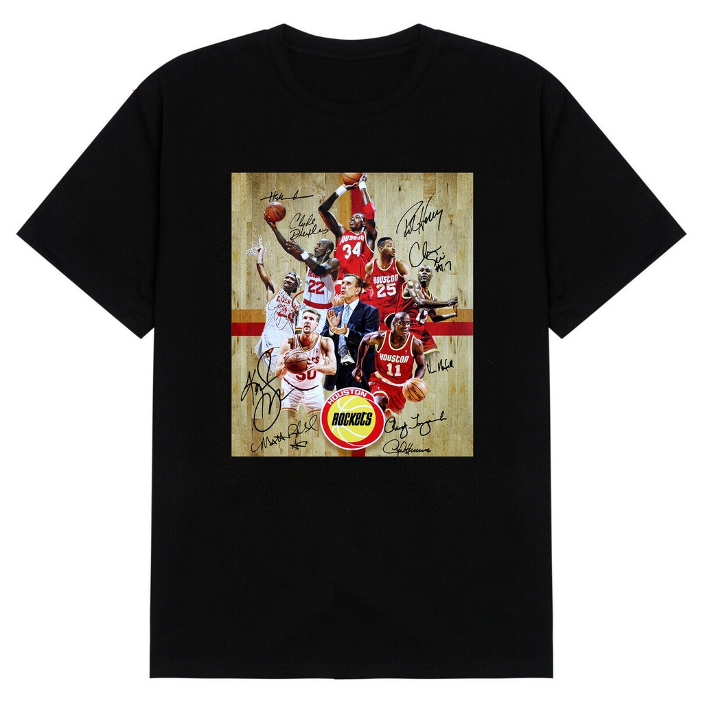 เสื้อยืดผ้าฝ้ายพิมพ์ลายขายดี-เสื้อยืดกีฬาบาสเก็ตบอล-houston-rockets-nba-singned-สําหรับผู้ชาย