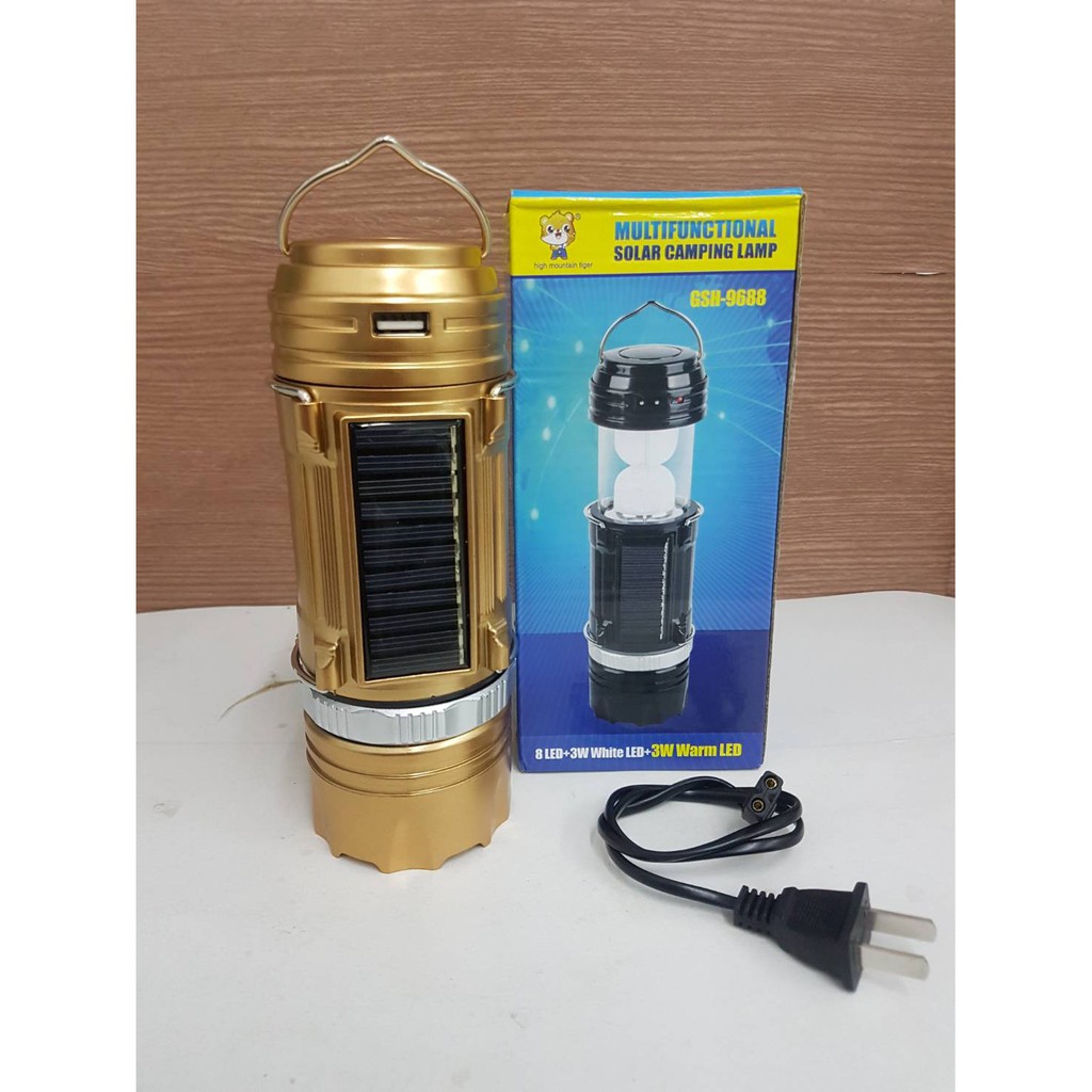 ตะเกียงไฟฉาย ไฟฉาย ไฟแคมป์ปิ้ง GSH-9688 Camping Lamp Solar Zoom 8LED+3W ...