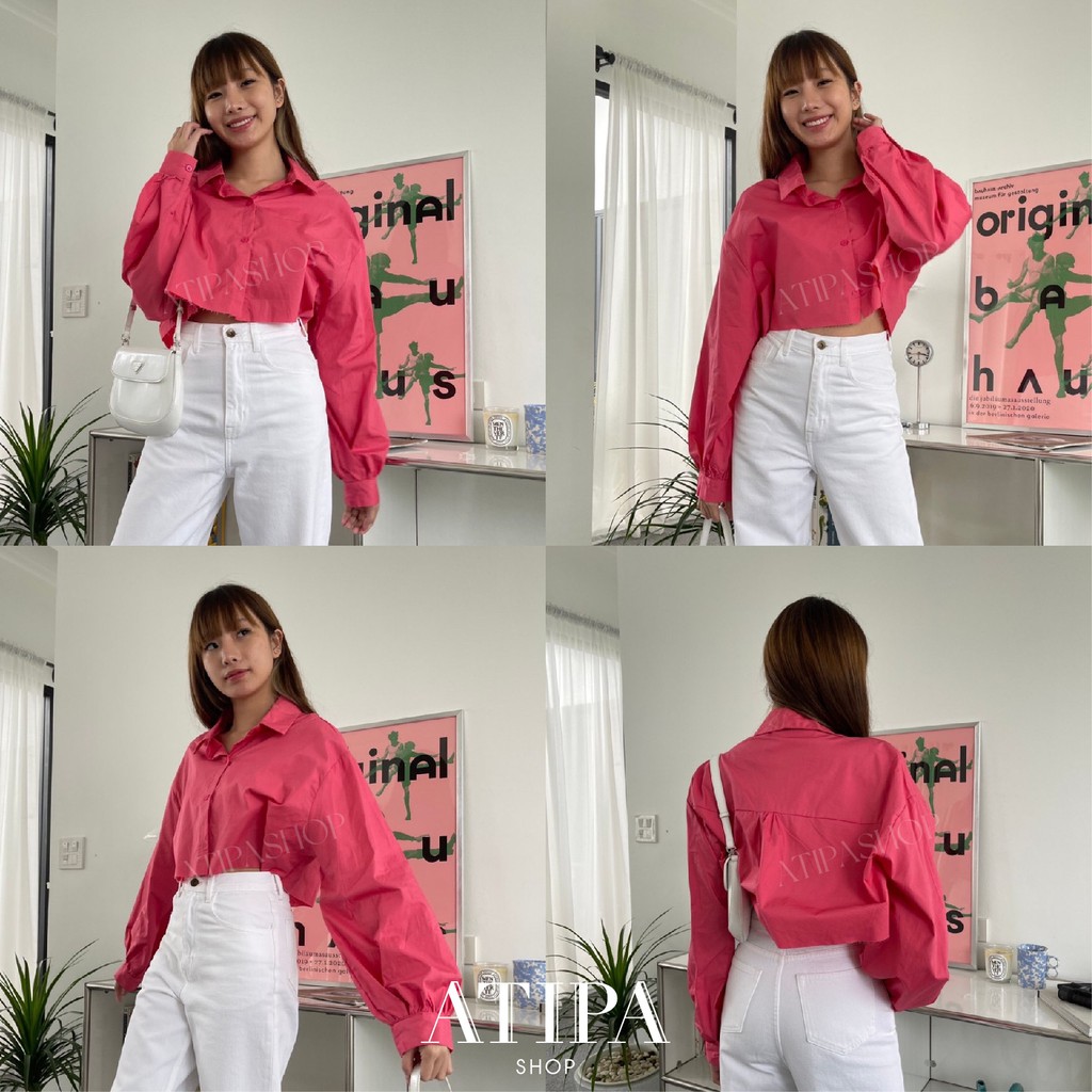 atipashop-shirt-crop-cotton-wash-เสื้อเชิ๊ต-ทรงครอป