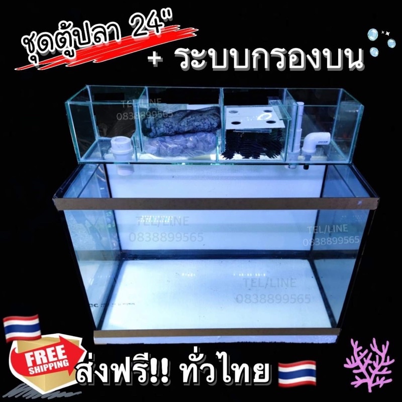 ตู้ปลา24-กรองบน-ปั้มน้ำ-วัสดุกรองพร้อมเลี้ยง