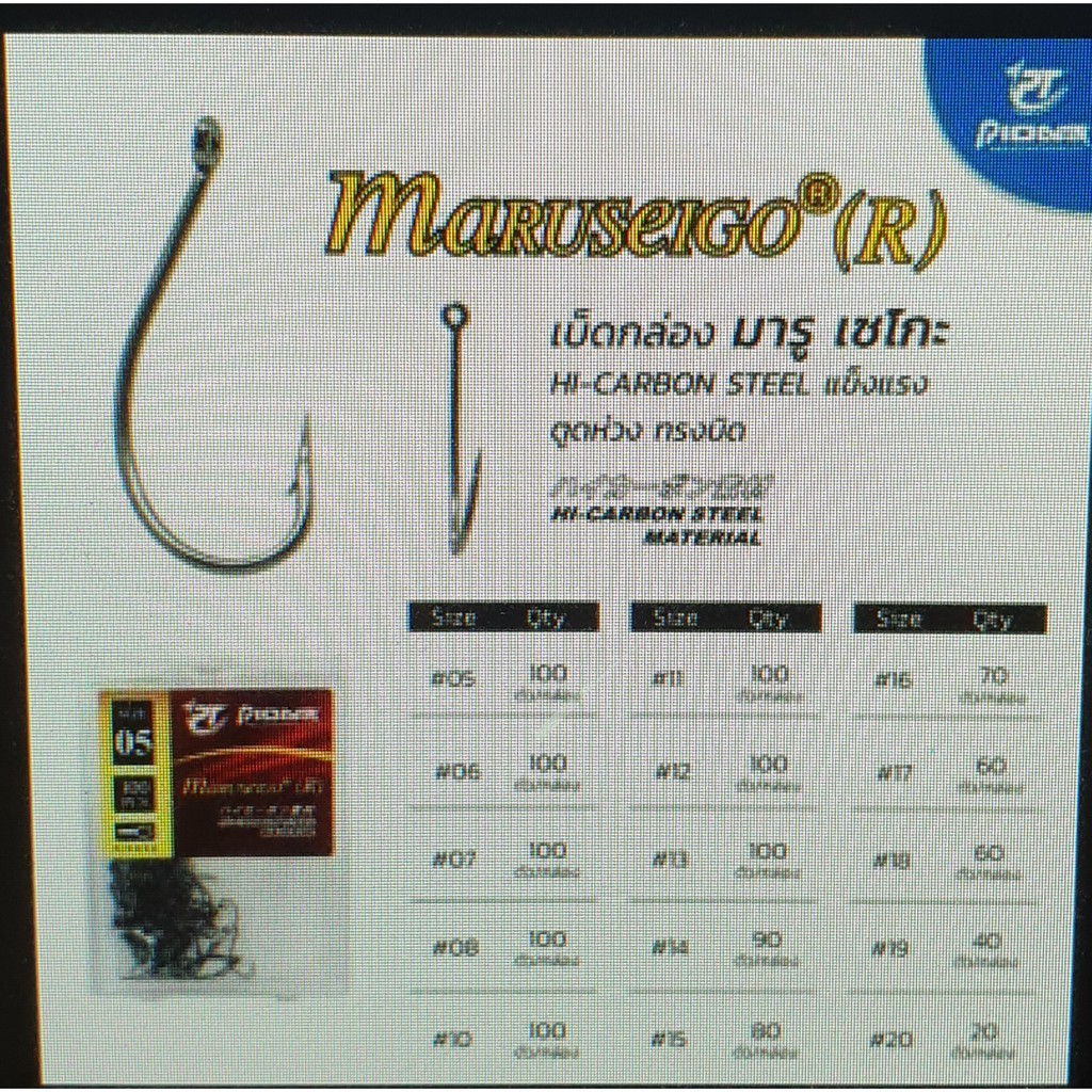 ภาพหน้าปกสินค้าเบ็ดกล่อง pioneer maruseigo 5-20 ก้นห่วงหน้าบิด hi-carbonsteel material/เบ็ดดำ จากร้าน tkcfishing บน Shopee