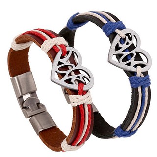 กำไลข้อมือ ชนิดหนังถัก จี้โลหะลายหัวใจ สำหรับคู่รัก