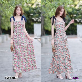 ชุดเดรสสายเดี่ยว สีกรมดอกชมพู ดำดอกส้ม ใส่สวยๆจ้า TW13030 / CL2579