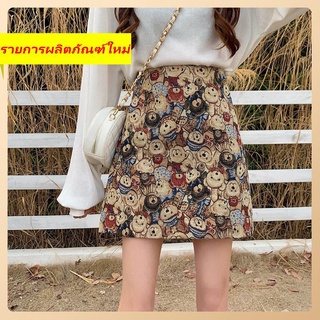 Boxer Skirt Autumn และ Winter Retro Style พิมพ์ขนาดใหญ่สูง -นักเรียน Waist A -line skirt