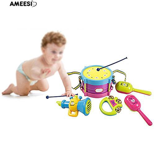 ameesi-เด็ก-kid-เด็กกลอง-handbell-เครื่องดนตรี-band-kit-toy5pcs-set