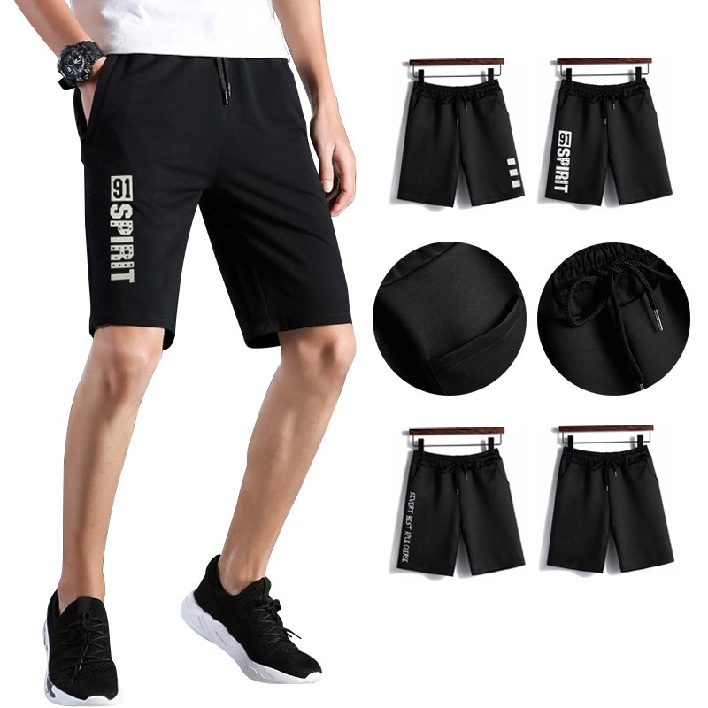 ภาพหน้าปกสินค้ากางเกงกีฬา ขาสามส่วน สวมใส่สบาย เนื้อผ้านิ่ม รูปแบบลำลอง สีดำ ไซซ์: M-4XL