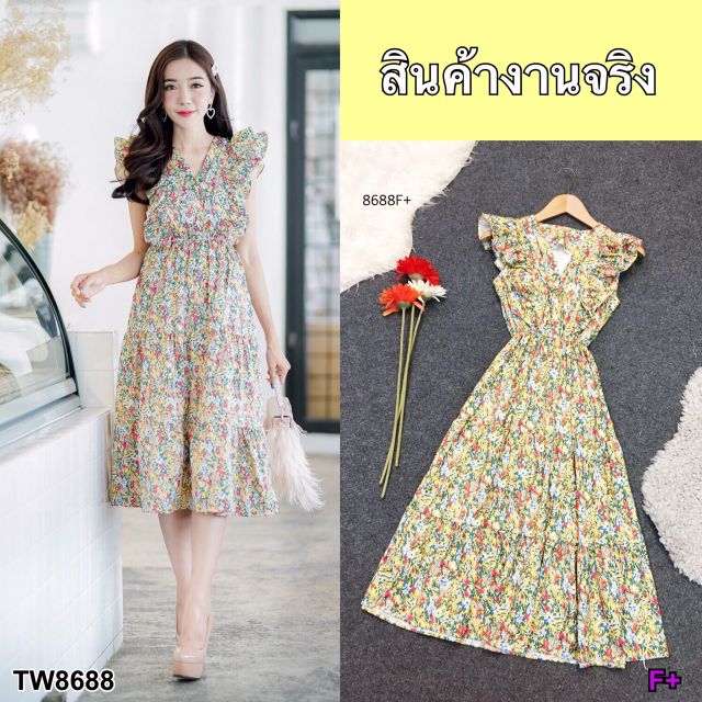 maxi-dress-แม็กซี่เดรสไหล่ระบาย-แขนกุด-น่ารักสดใสมากมาย