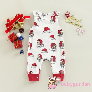 Babygarden-0-18 เดือน ชุดจั๊มสูท รอมเปอร์ แขนกุด คอกลม พิมพ์ลายซานตาคลอส คริสต์มาส สําหรับเด็กผู้ชาย ปาร์ตี้