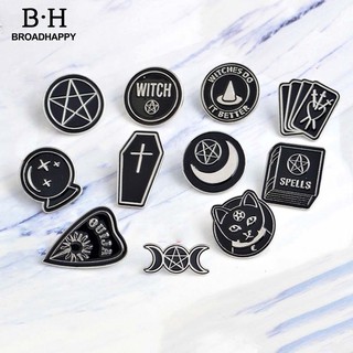 【COD】Punk Witch Coffin Cat Book brooch pin Halloween Pagan