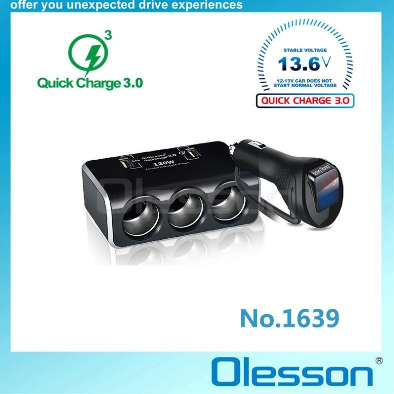 olesson-อุปกรณ์เพิ่มช่องเสียบไฟที่จุดบุหรี่ในรถยนต์-จาก-1-เป็น3-ช่อง-2-usb-1-aขนาด-120-watt-รองรับไฟ-12-24-volts-no-16
