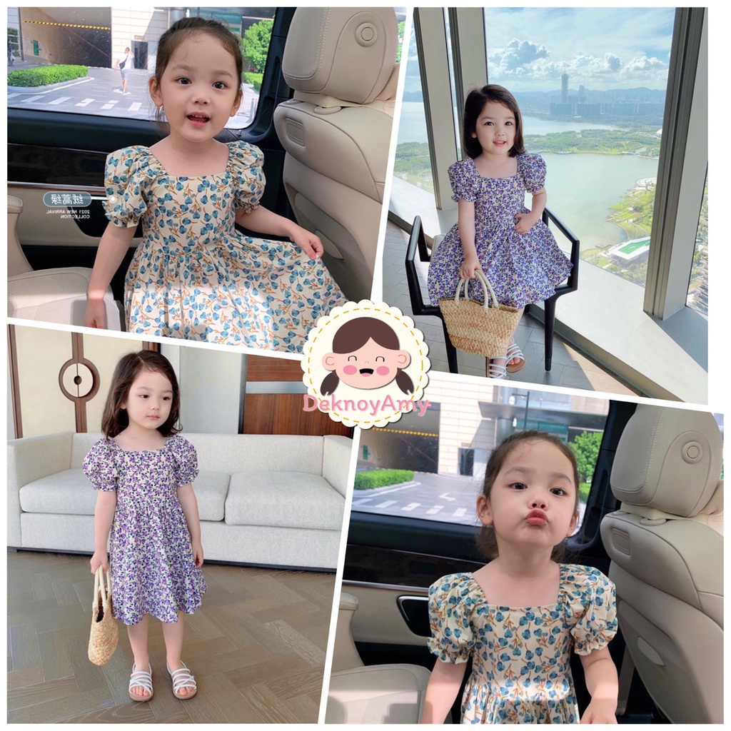 ชุดเดรสลูกสาว-ชุดกระโปรงเด็กผู้หญิง-ลายดอกไม้-สายหวานคุณหนูเรียบร้อย