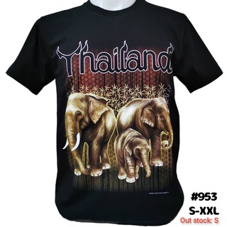 เสื้อยืดสีดำอินเทรนด์เสื้อยืดไทยแลนด์ สกรีนลายช้าง No.953 Souvenir Tshirt Thai ของฝากต่างชาติ เสื้อคนอ้วน Bigsize เสื้อท