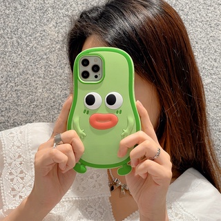 เคสโทรศัพท์มือถือ ซิลิโคนนิ่ม กันกระแทก ลายอะโวคาโด ปากไส้กรอก สีเขียว สไตล์เกาหลี สําหรับ iPhone 13 12 11 Pro Max