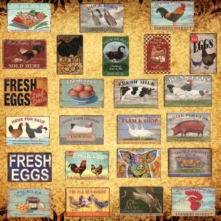 [Luckyaboy] Pig Duck Fresh Eggs Milk Metal Sign Farm Shop Home Wall Decor Vintage Poster Tin Plate Happy Chicken Retro  AL006
