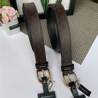 🎀 (สด-ผ่อน) เข็มขัด ผู้หญิง ลายซีน้ำตาลเข้ม F78179 SIGNATURE BUCKLE BELT