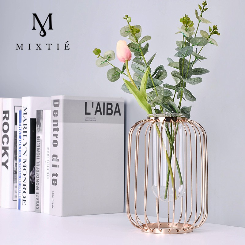 รูปภาพสินค้าแรกของแจกัน เบแร็กนา Test Tube Vase Planter, Light-lantern Shaped Metal Rack Stand Glass Vases Crystal Clear Flower Vase Decor
