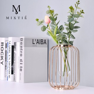 ภาพย่อรูปภาพสินค้าแรกของแจกัน เบแร็กนา Test Tube Vase Planter, Light-lantern Shaped Metal Rack Stand Glass Vases Crystal Clear Flower Vase Decor