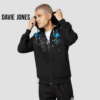 DAVIE JONES เสื้อฮู้ดดี้ มีซิป สีดำ Zipped Hoodie in black JK0022BK