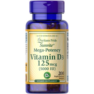 Puritan Vitamin D3 125 mcg (5000 IU) 200 softgels วิตามินดี 3