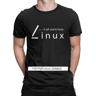 แฟชั่น♘เสื้อยืดผู้ชาย Linux It All Starts Here Novelty Cotton Tees ฟิตเนส Tops T เสื้อ Harajuku รอบคอเสื้อผ้าพิมพ์ Camis