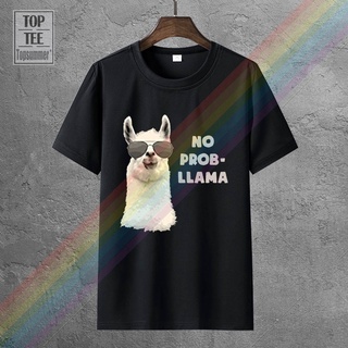 ROUND คอลูกเรือเสื้อยืดลําลอง ผ้าฝ้าย แขนสั้น พิมพ์ลาย Llama No Problem สําหรับผู้ชาย GNclnh18KLigga30-4XL