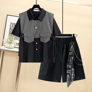 เสื้อเชิ้ตแขนสั้น และกางเกงขาสั้น ทรงหลวม สไตล์เกาหลี เหมาะกับฤดูร้อน สําหรับผู้หญิง และผู้ชาย 2022