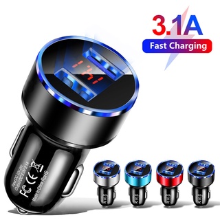 SABUY Dual ที่ชาร์จในรถยนต์ USB 3.1A Car Charger 12-24V ที่ชาร์จในรถยนต์พร้อมจอ LCD 2USB With Digital Display Car Mobile Charger/ Adapter/ Mobile  Charger for OPPO XIAOMI VIVO HUAWEI