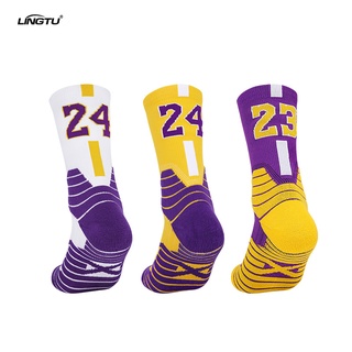 ถุงเท้ากีฬาบาสเก็ตบอล Lakers Warriors ข้อยาว แบบหนา แบบมืออาชีพ สําหรับผู้ชาย