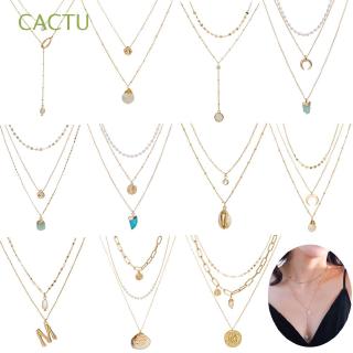 CACTU สร้อยคอโซ่ สีทอง สไตล์โบฮีเมียน