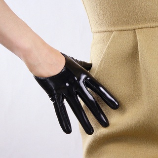 สินค้า Patent leather ultra-short gloves 13 cm. PU leatherette leather sticker bright leather easy to match super fashion bright black women