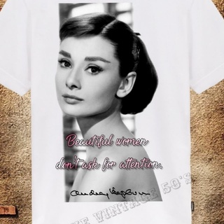 เสื้อยืดโอเวอร์ไซส์TSHIRTฝ้ายเสื้อยืดออเดรย์ เฮปเบิร์น Audrey Hepburn เสื้อยืดผู้ชาย เสื้อยืดผู้หญิง เสื้อวินเทจs-5xlS-3