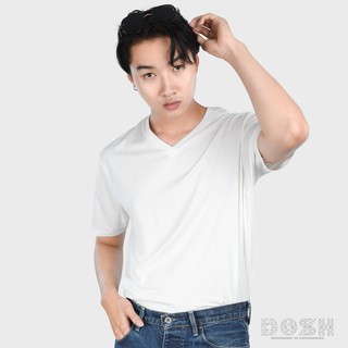 DOSH BASIC-T SHIRTS เสื้อยืดคอวี สีขาว FUMT5002-WH