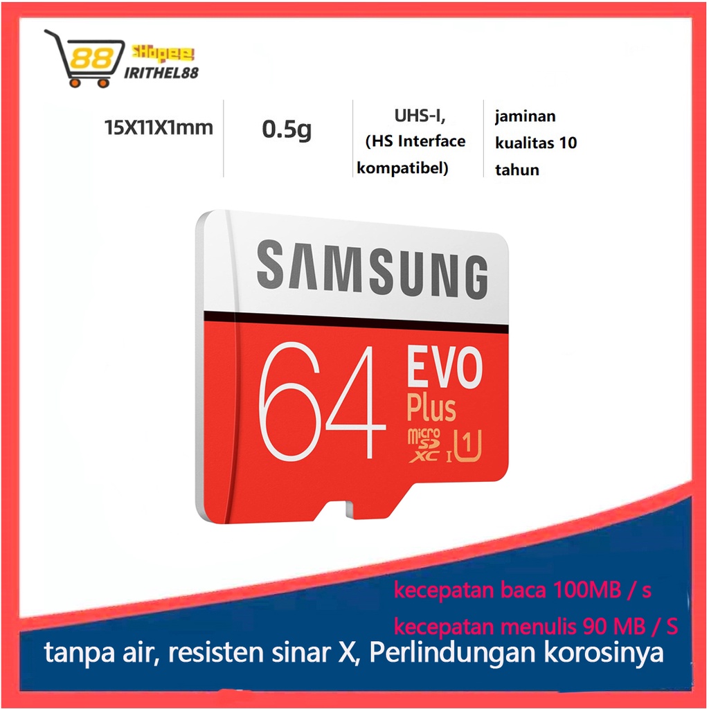 Micro SD Samsung Kartu Memori TF Class10 Kapasitas 64GB Micro SDXC Evo Plus High Speed Memory