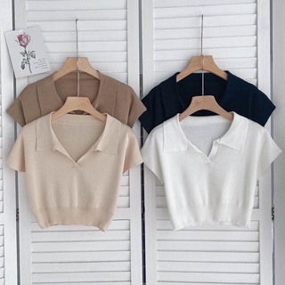 สินค้า 06 Hamburger - v crop top ครอปคอปกเว้า ครอปไหมพรม สม็อคเอว