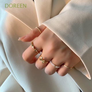 สินค้า DOREEN 4/5PCS Ring set Butterfly Ring Set Geometric Bow Finger Ring Pearl Charm Korean Sweet Alloy Crystal Jewelry Gift