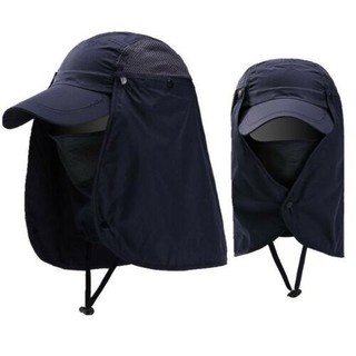 หมวก ผ้ากันแดด หน้ากากบังแดดร้อน ระบายอากาศดี ปิดหน้าถีงคอรอบ 360 สามารถถอดที่ปิดหน้าและปีกได้ UPF50+ sunproof cover Cap