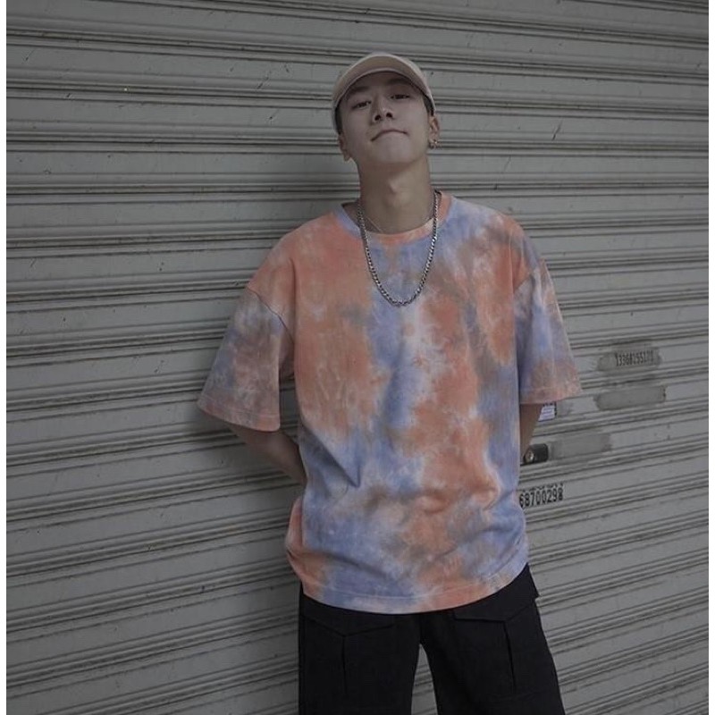 พร้อมส่ง-เสื้อมัดย้อม-ลายมัดย้อม-ทรงoversize-ผ้าไม่ยับไม่ย้วย-ไม่ต้องรีด-คอกลม-สไตล์เกาหลี-สีพาสเทล-น่ารักๆ