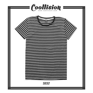 Coollision เสื้อยืดลายทาง ขาวดำ (S032)