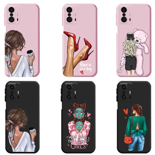 Xiaomi Mi 11T Pro เคส Black Pink Matte Cute Sweet Girl Patterned Phone Silicone Case Xiaomi 11T Back Cover