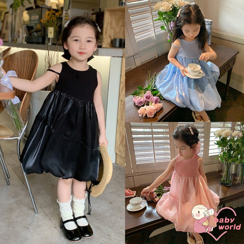 ชุดเดรสแขนกุด-คอกลม-แฟชั่นฤดูร้อน-สไตล์เกาหลี-สําหรับเด็กผู้หญิง