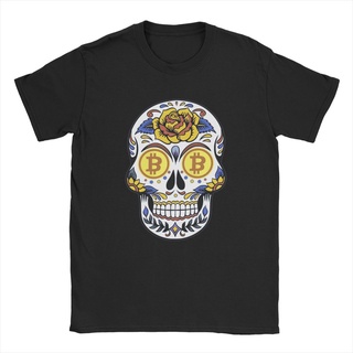 เสื้อยืดแขนสั้น ผ้าฝ้ายแท้ พิมพ์ลาย Bitcoin Crypto Blockchain Skull HODL สําหรับผู้ชาย