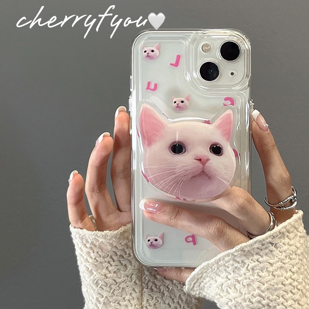 เคสโทรศัพท์มือถือ-tpu-นิ่ม-กันกระแทก-กันฝุ่น-ปิดด้านหลัง-ลายหัวแมว-พร้อมขาตั้ง-สําหรับ-iphone-14-13-12-11-pro-max