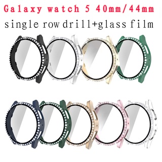 เคสป้องกันนาฬิกาข้อมือ PC และฟิล์มกระจกนิรภัย ประดับเพชร สําหรับ Samsung Galaxy watch 5 40 มม. 44 มม. watch4