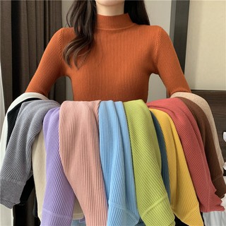 🌹BaBy.So🌹 🧥เสื้อไหมพรมแขนยาว เสื้อคอเต่า มี 15 สี ให้เลือก ฟรีไซส์🧥