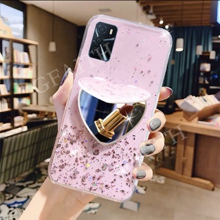 เคส OPPO A16 2021 New Phone Casing New Bling Glitter Star Space Phone Case With Make-up Mirror Love Stand Holder Cover เคสโทรศัพท์ OPPOA16